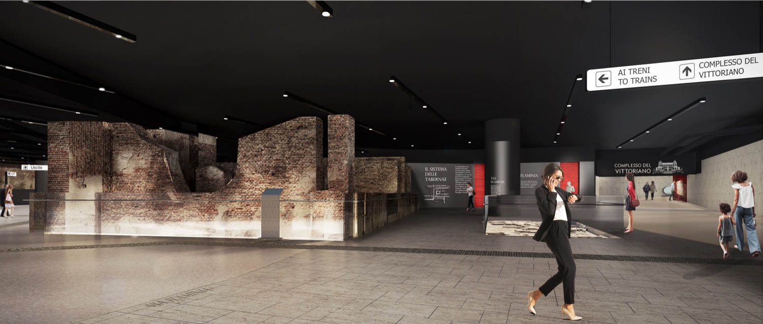 Render Piazza Venezia Dettaglio scala ingresso atrio-museo